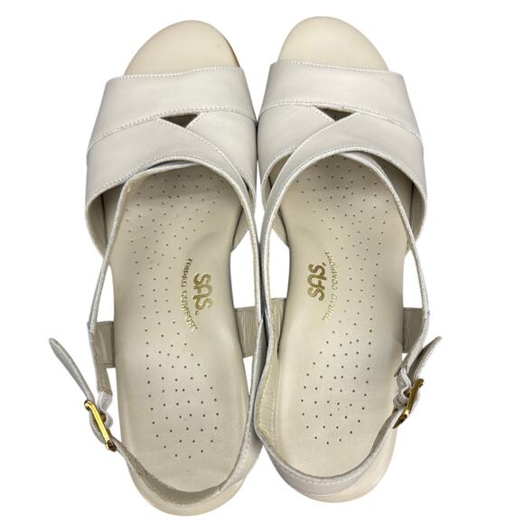 SAS Tri Pad Comfort Caress Cross Strap White Leather Wedge Sandal Women 8.5N - Picture 5 of 7